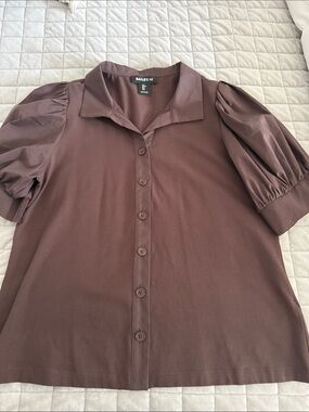Bailey 44 Chocolate Brown Puff-Sleeve Button Down Shirt
